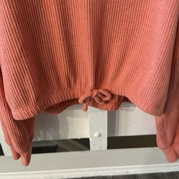 Old Navy Red Plaid Flannel Button Down and Light Orange Ribbed Tie Front Top - Picture 5 of 12